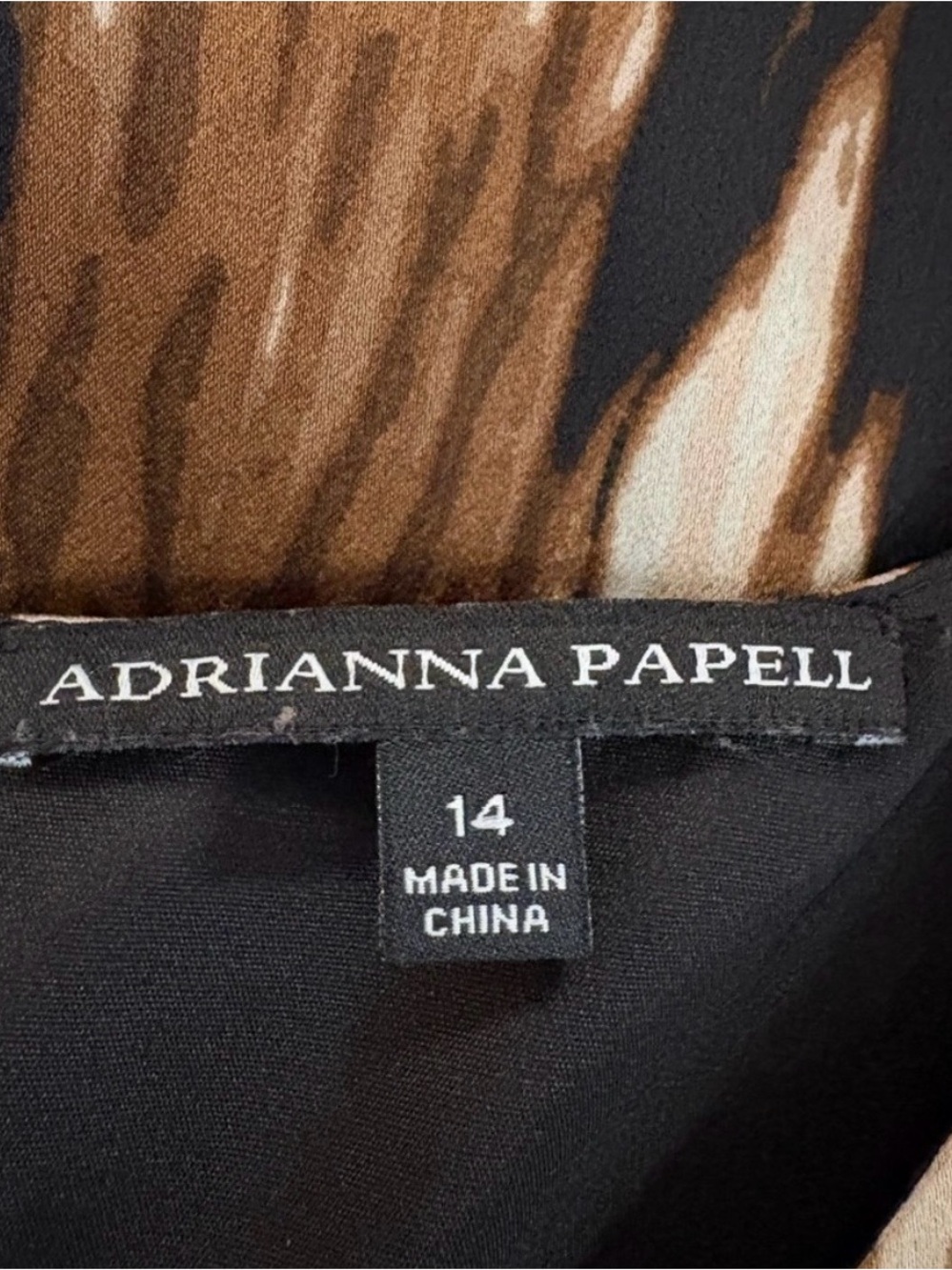 Adrianna Papell Brown/Black Abstract Ikat Print Fit & Flare Dress Size 14 EUC - Picture 6 of 8